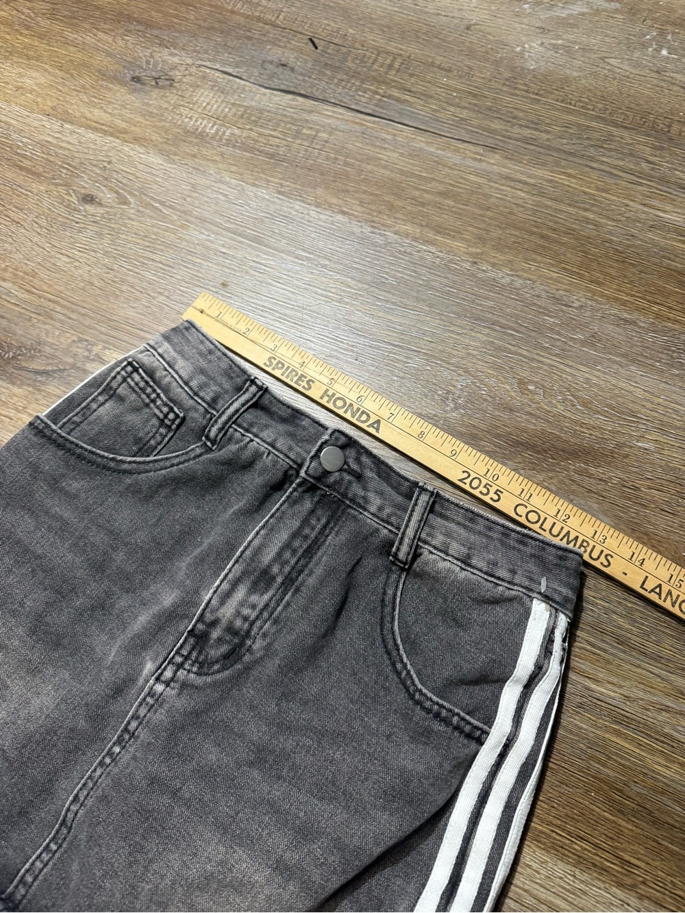 Women's Charcoal Denim Mini Skirt with White Side Stripes - Picture 4 of 4